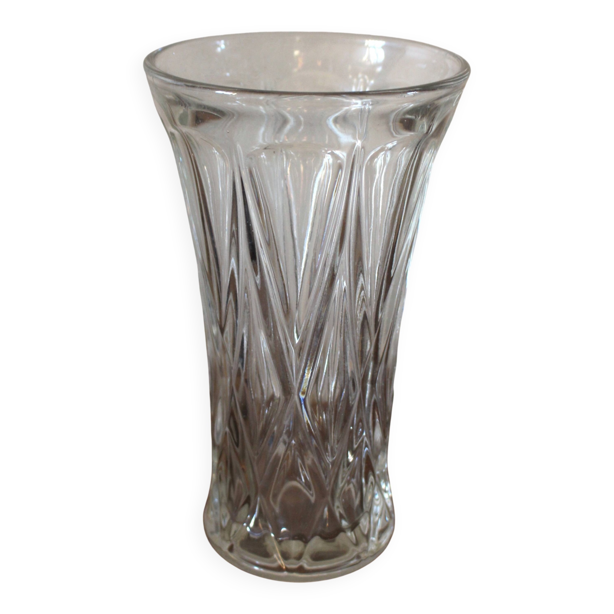 Cut glass vase, flared, vintage triangles and diamonds