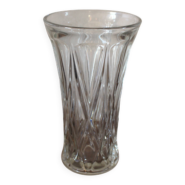 Cut glass vase, flared, vintage triangles and diamonds