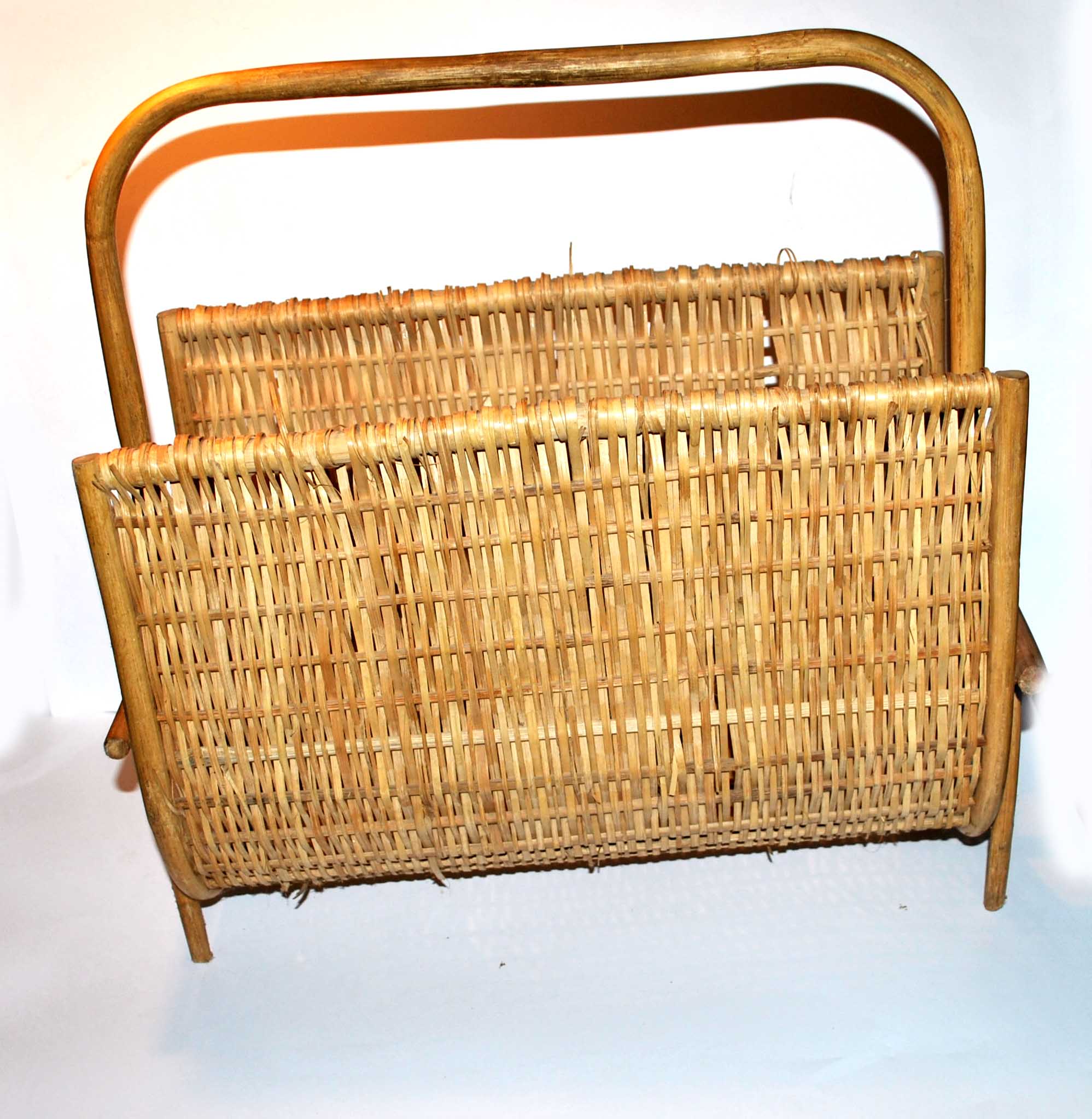 Vintage magazine holder in braided wicker and rattan