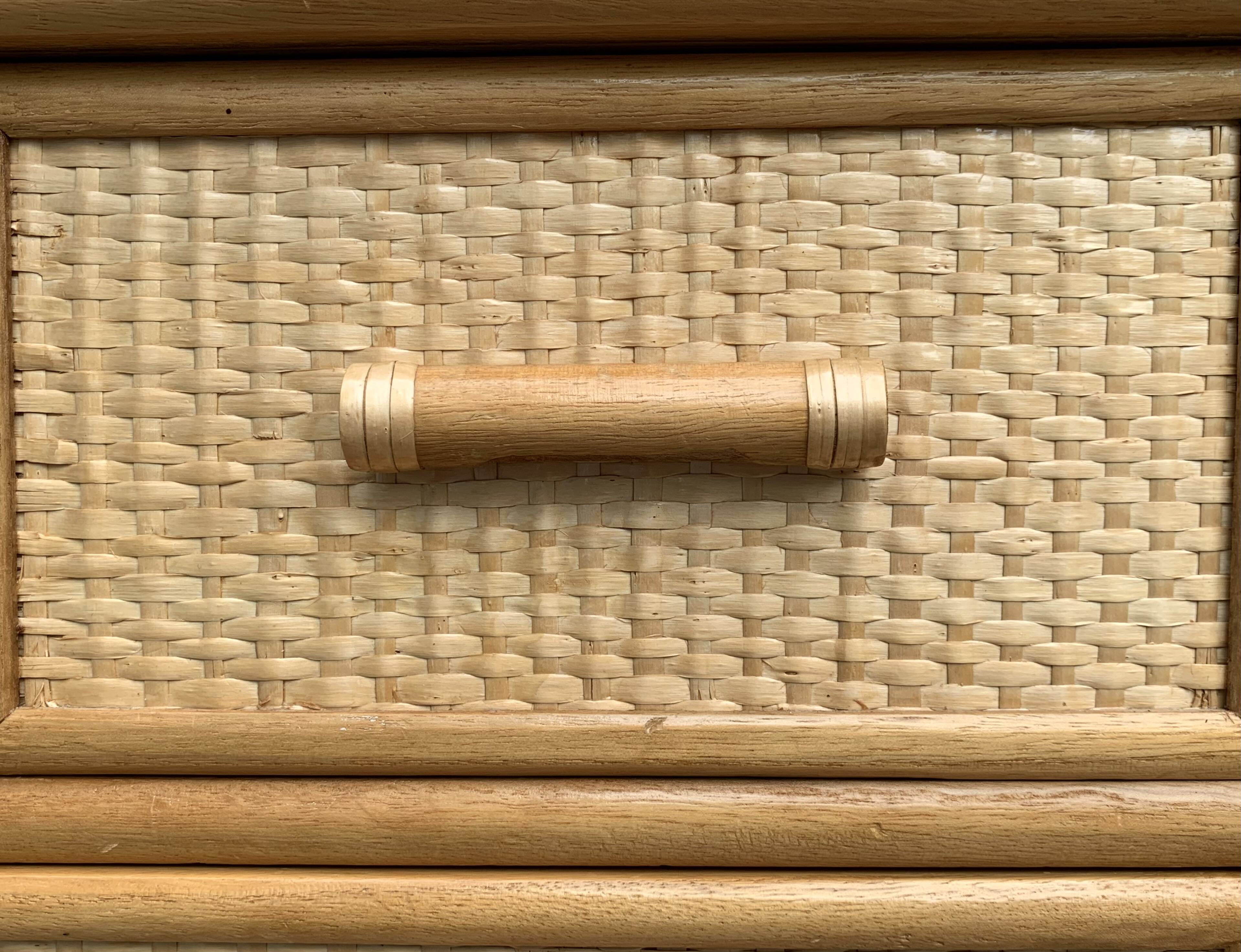 Vintage rattan and woven wicker chest of drawers 1970