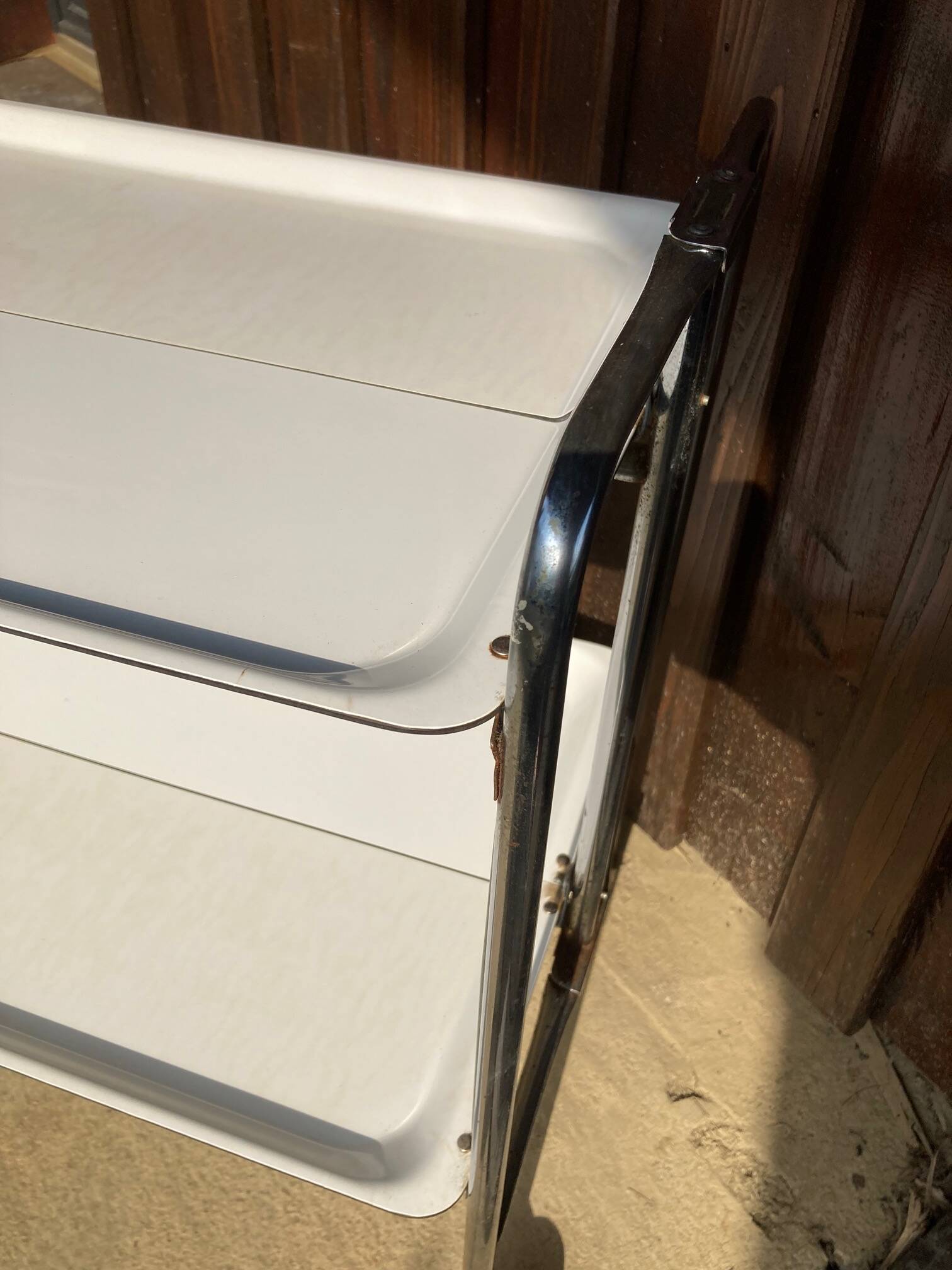 Vintage serving trolley, white folding table, 70s design, vintage.