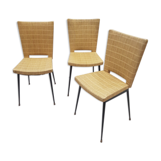 Ensemble de trois chaises skaï et métal années 50/60