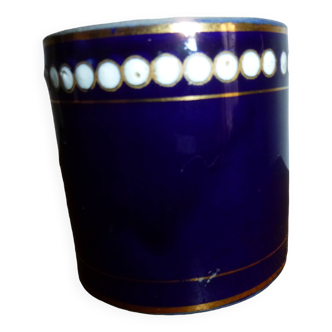 Very old ointment pot of the famous guerlain blue brand with white enamel
