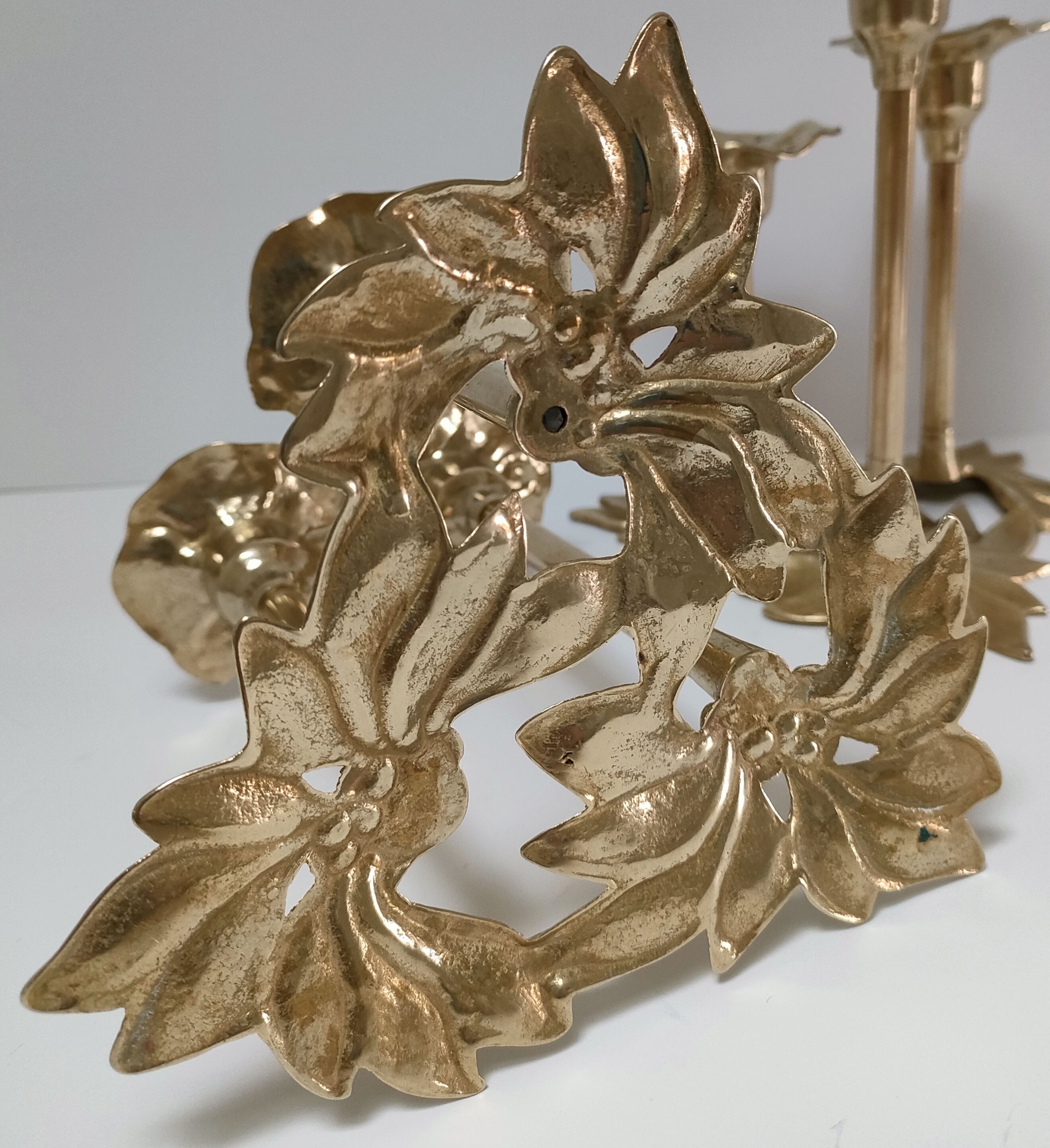 Pair of candlesticks solid brass vintage flowers