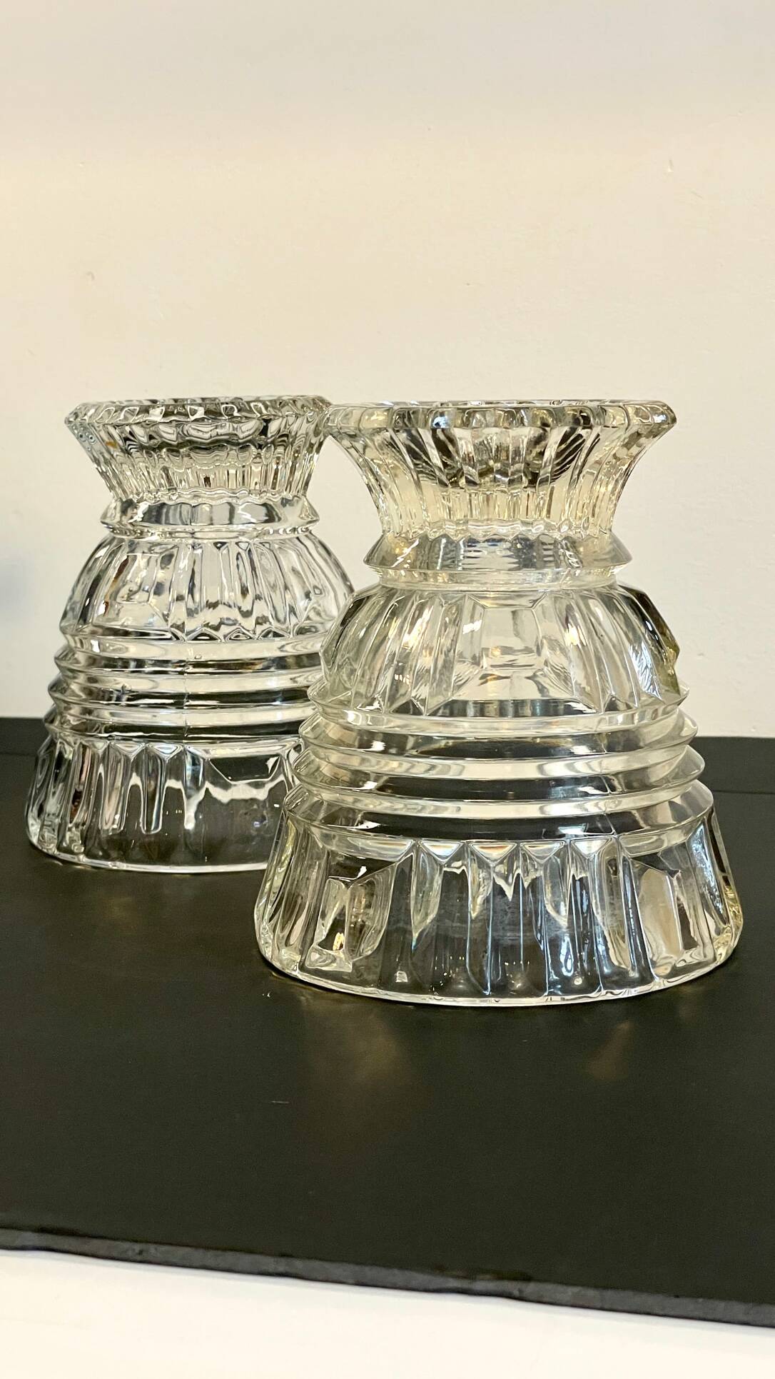 Paire vases géométriques semi-cristal vintage