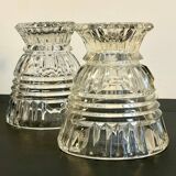 Pair of vintage geometric semi-crystal vases