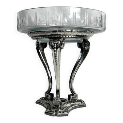 Art déco, coupe à fruits tripode métal argenté Gallia cristal vers 1930