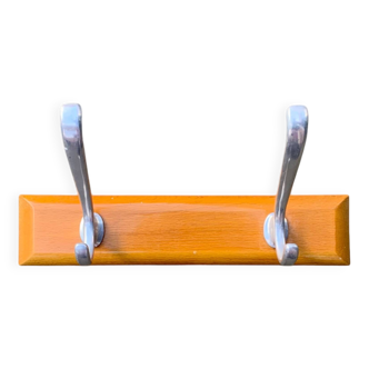 Vintage wooden wall coat rack - 2 hooks