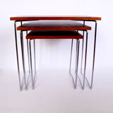 Set of teak and chrome nesting tables by Brabantia