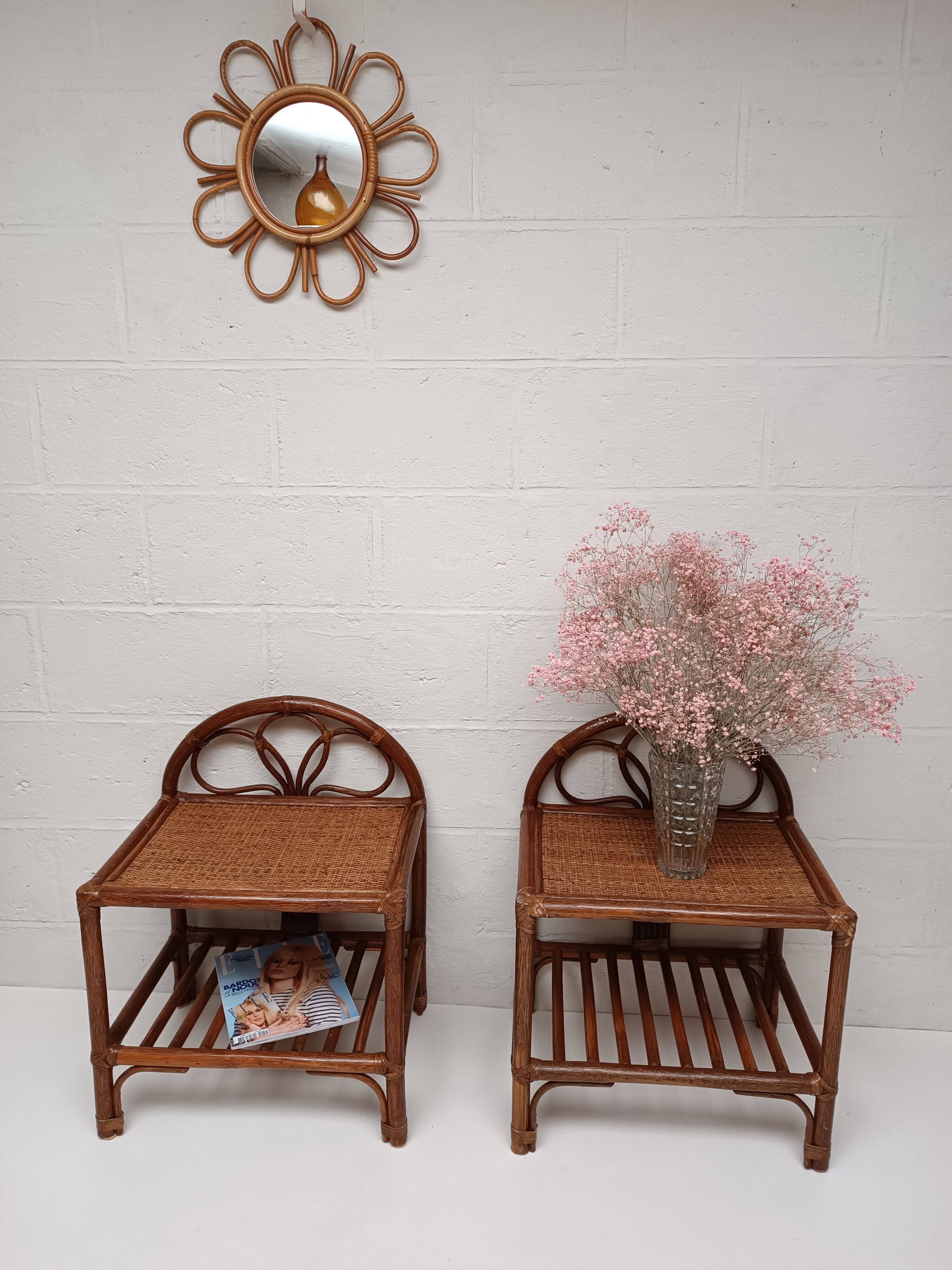 Paire de chevets rotin vintage