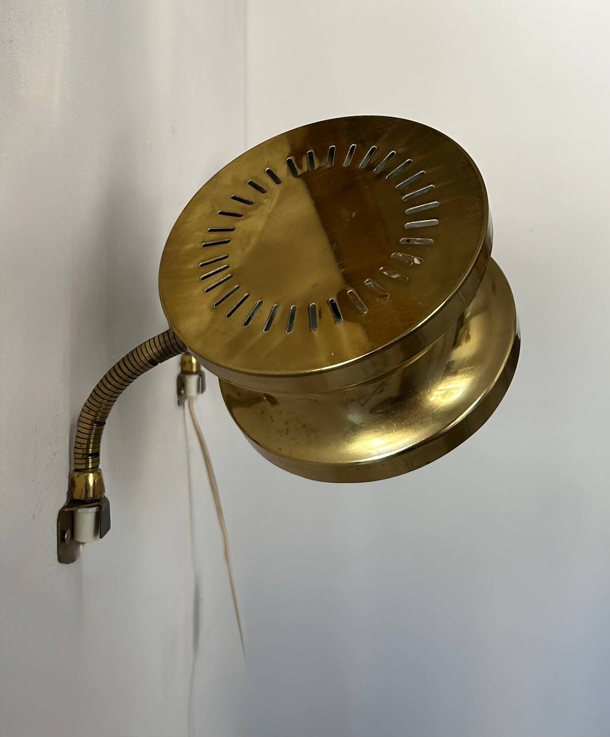 Pair of vintage adjustable wall lights, brass, Sweden 1960