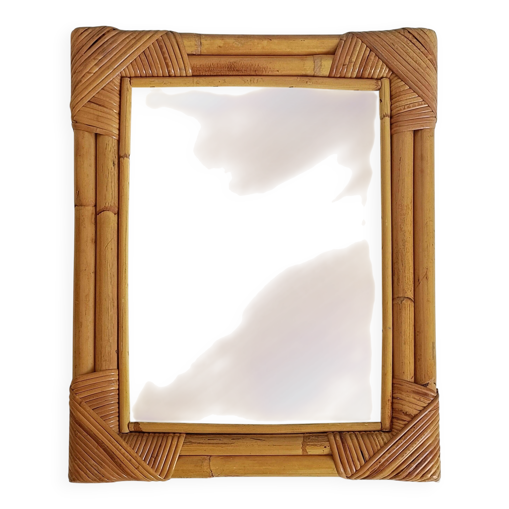 1960s Mid-Century Bamboo & Rattan Mirror in French Riviera Style