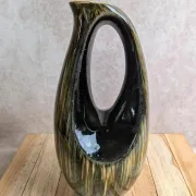 Large Saint-Clément pitcher vase – Green glazed ceramic – Vintage