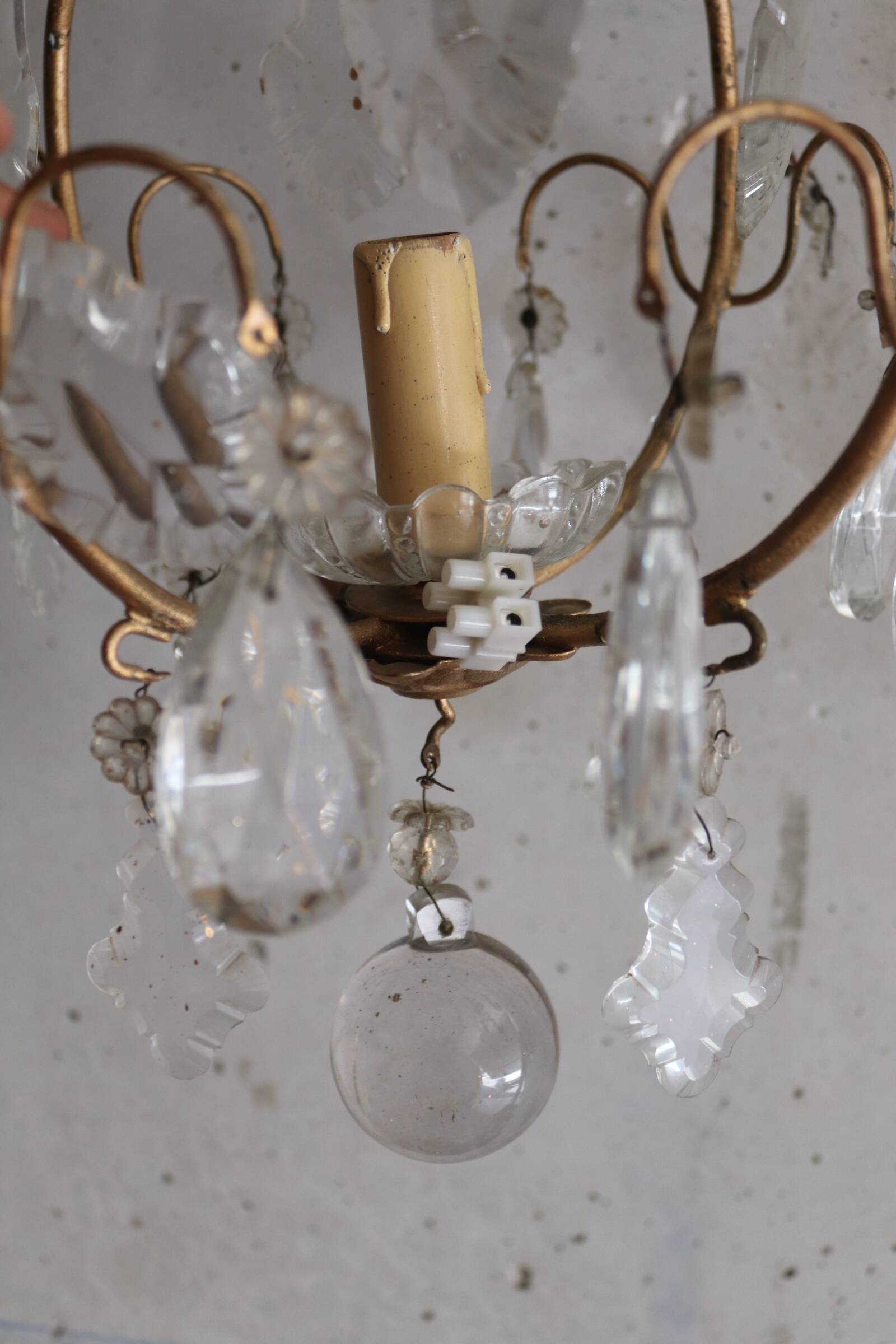 Ancien lustre cage à pampilles en cristal