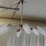 Chandelier with 6 lights in gold-plated metal and glass tulip - mid 20th century.