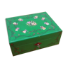 Wooden storage box with floral decoration lock with key