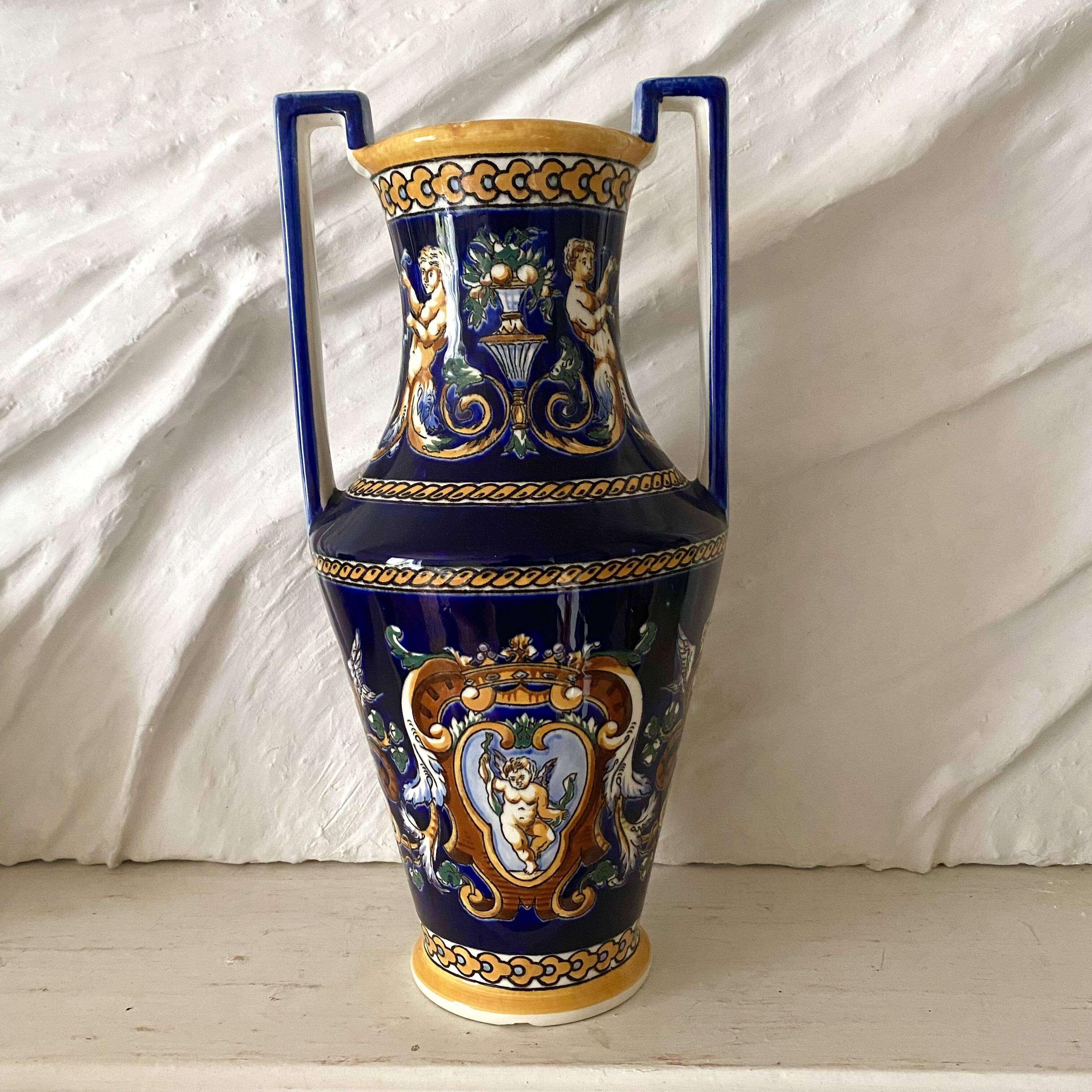 Renaissance decorated earthenware amphora vase from Gien