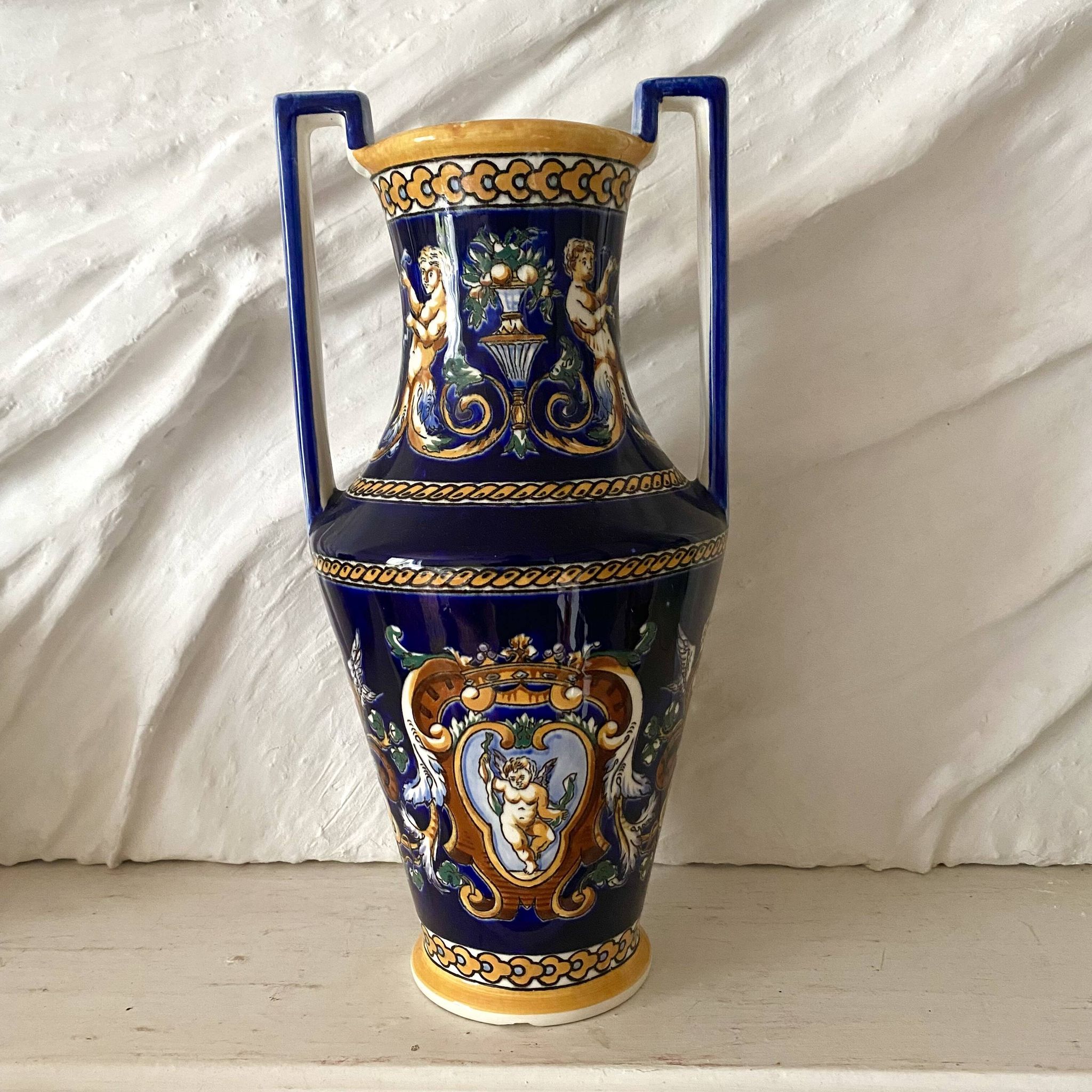 Renaissance decorated earthenware amphora vase from Gien