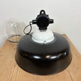Industrial black enamel lamp with glass cover, 1950s