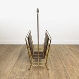 1960s faux leather and brass magazine rack