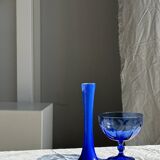 5 blue glass stemmed ice cream bowls