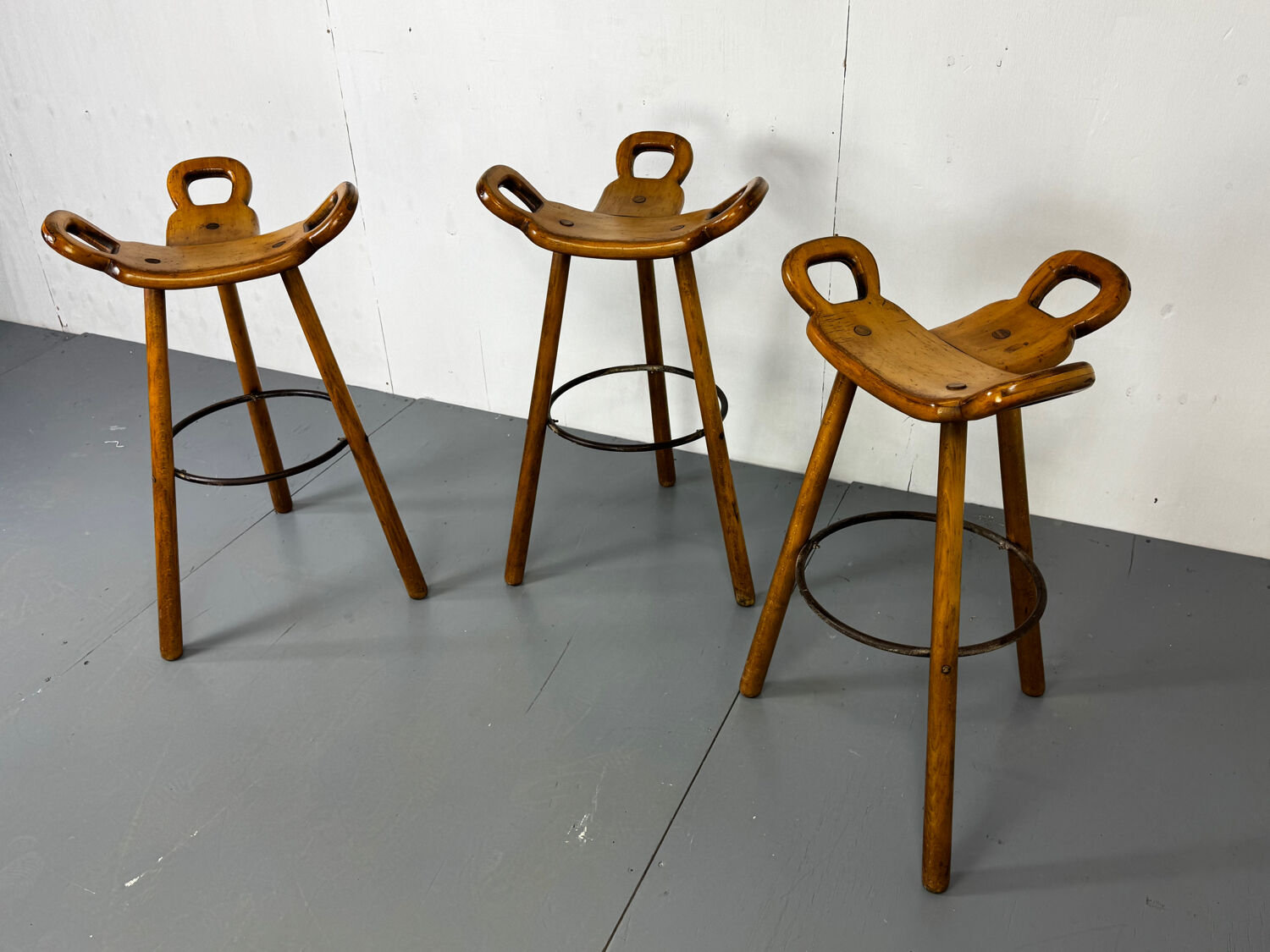 Set of 3 Brutalist Marbella Bar Stools by Sergio Rodrigues, 1960s