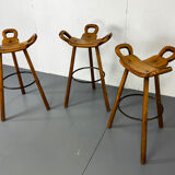 Set of 3 Brutalist Marbella Bar Stools by Sergio Rodrigues, 1960s