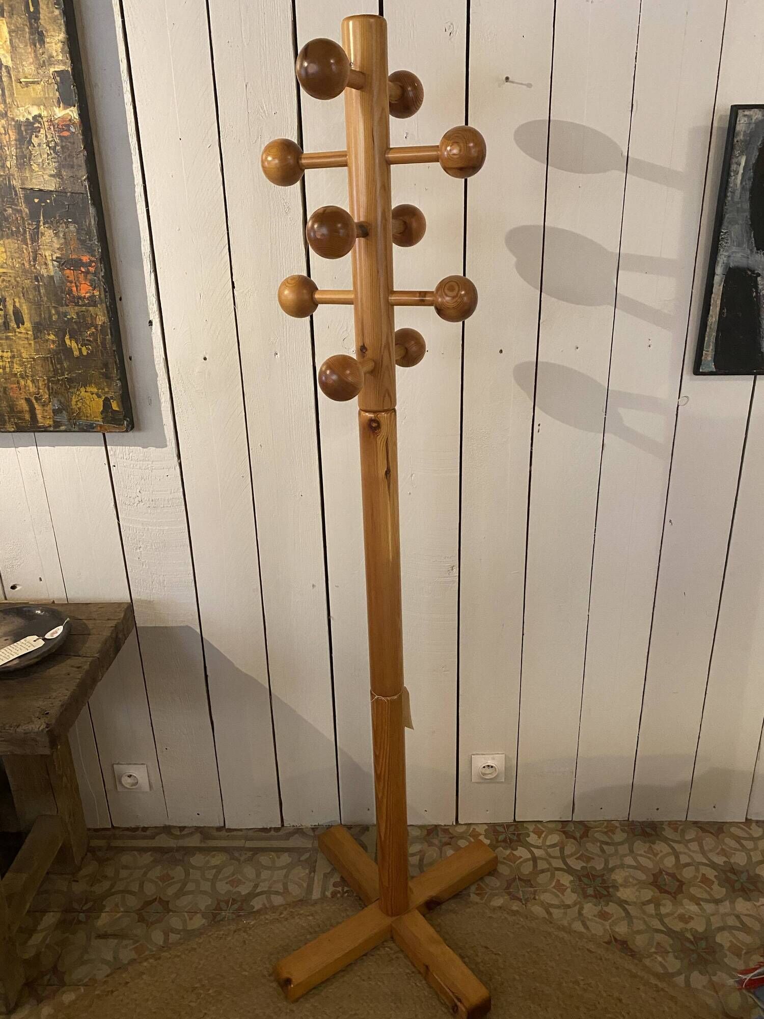 1970s pine coat rack, Scandinavian design