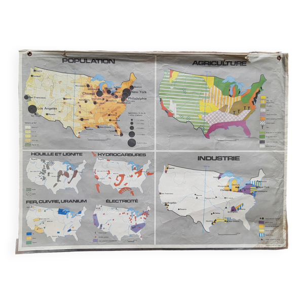 Carte scolaire représentant les Etats-Unis d'Amérique