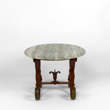Art Deco round pedestal table in marble and wrought iron, circa 1940