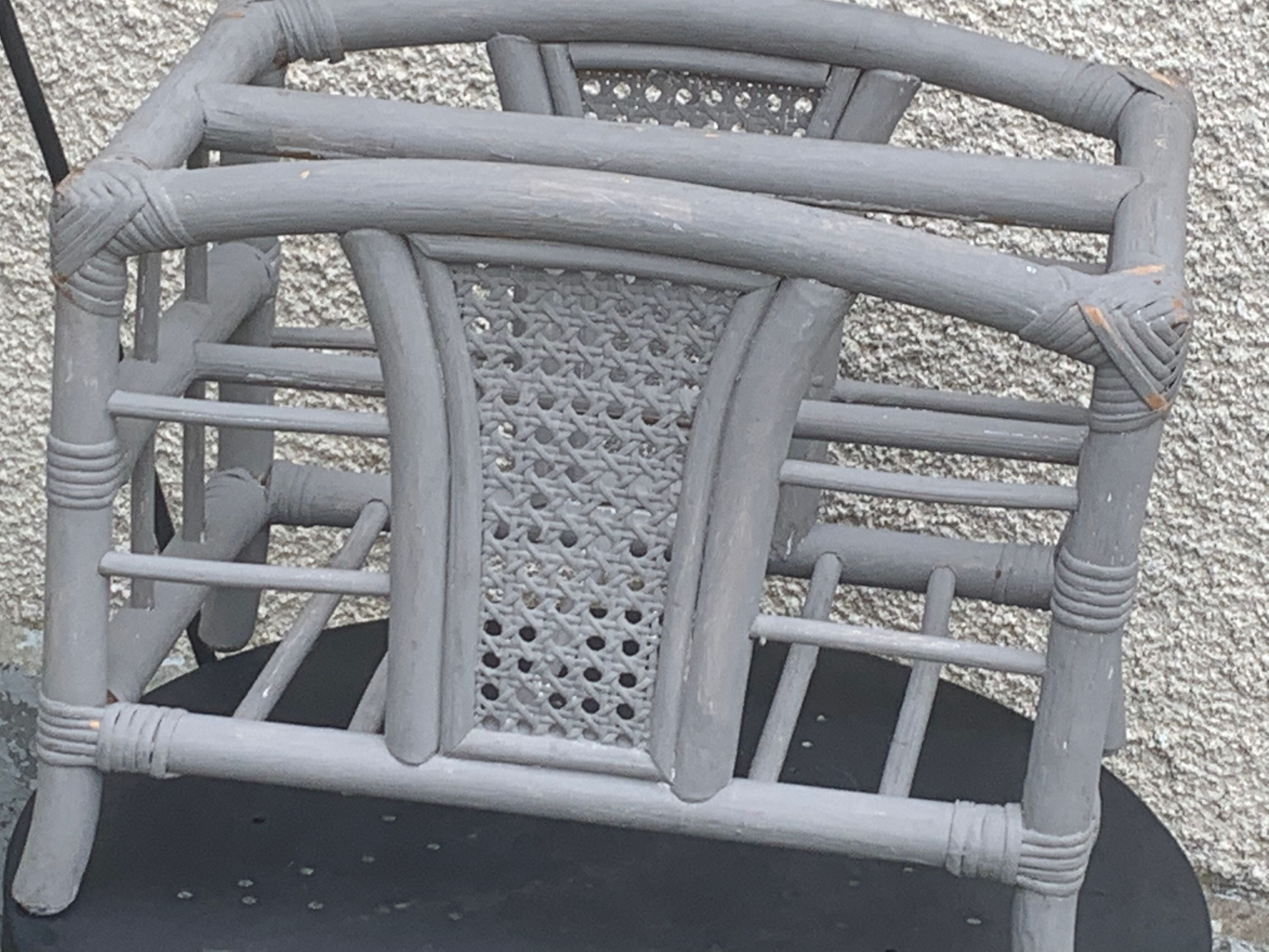 Bamboo and rattan magazine holder, vintage grey canning
