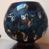 Vintage blue lava decor ceramic ball vase from the 1960s