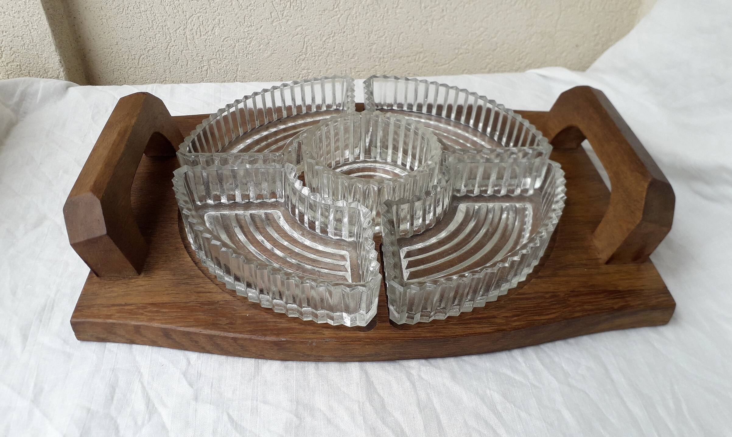 Wood and glass serving platter