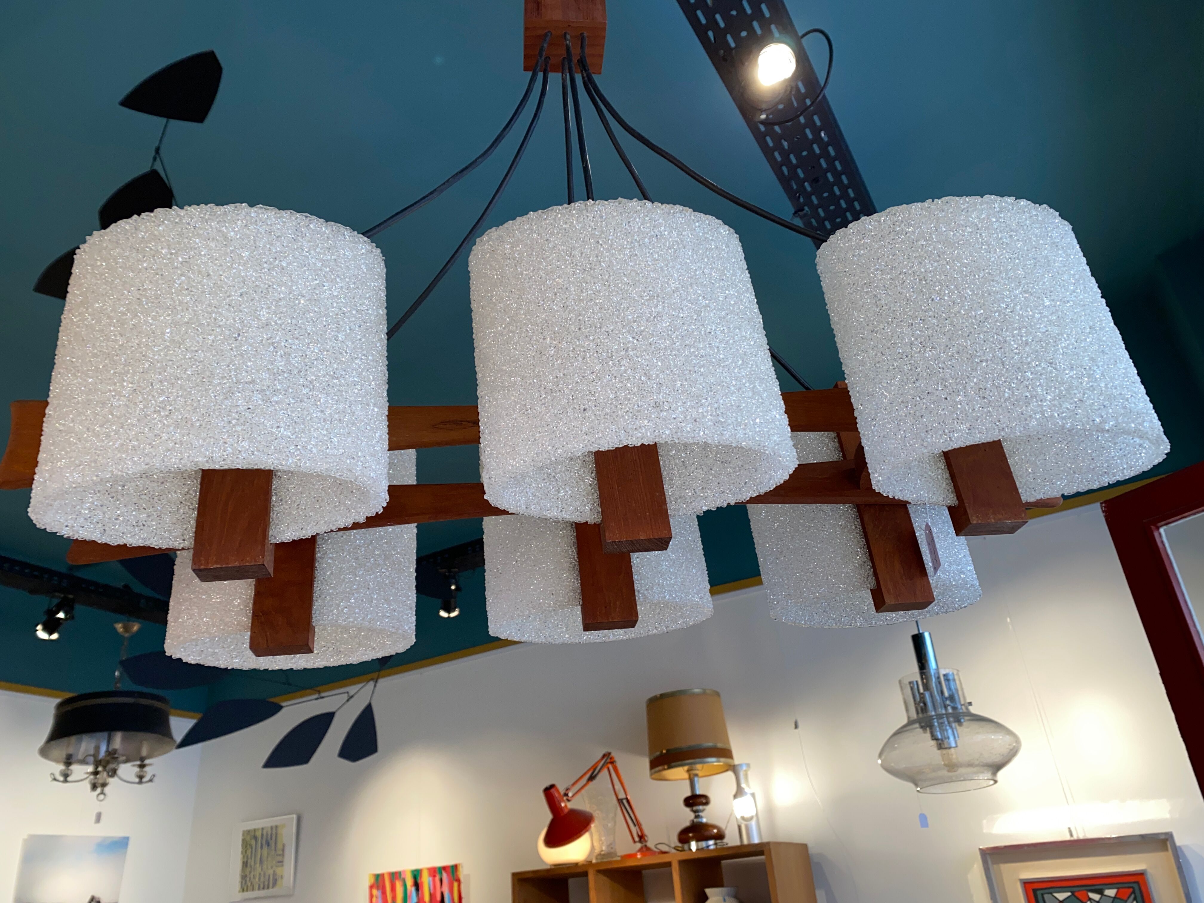 Scandinavian teak and perspex chandelier