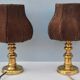 Lot of two retro-modernist lamps with natural leather lampshade