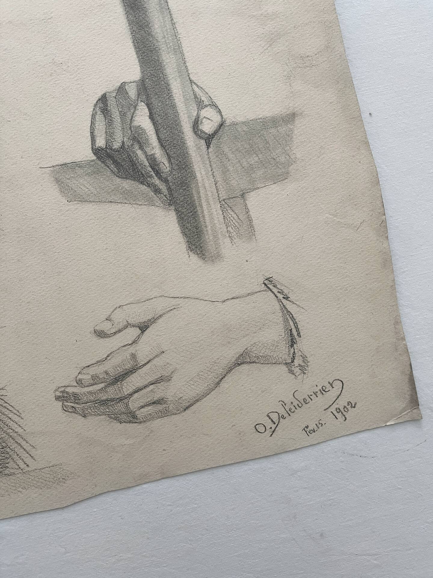 Dessin académique ancien, étude de mains Deleiderrier 1902