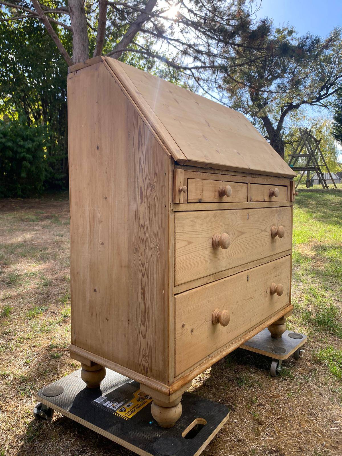 Ancien bureau secrétaire scriban anglais en pin massif