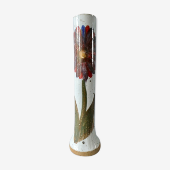 Vase soliflore en céramique émaillée, décor fleur