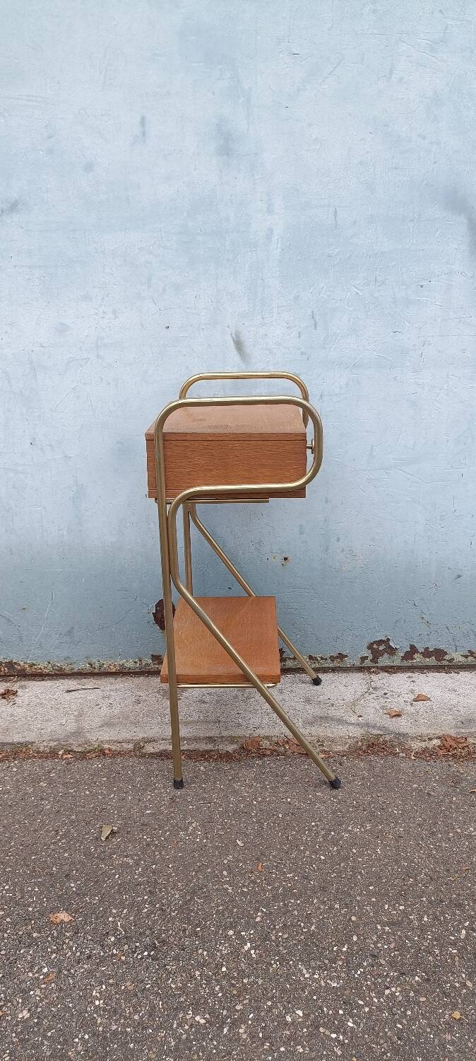 Table chevet vintage métal bois