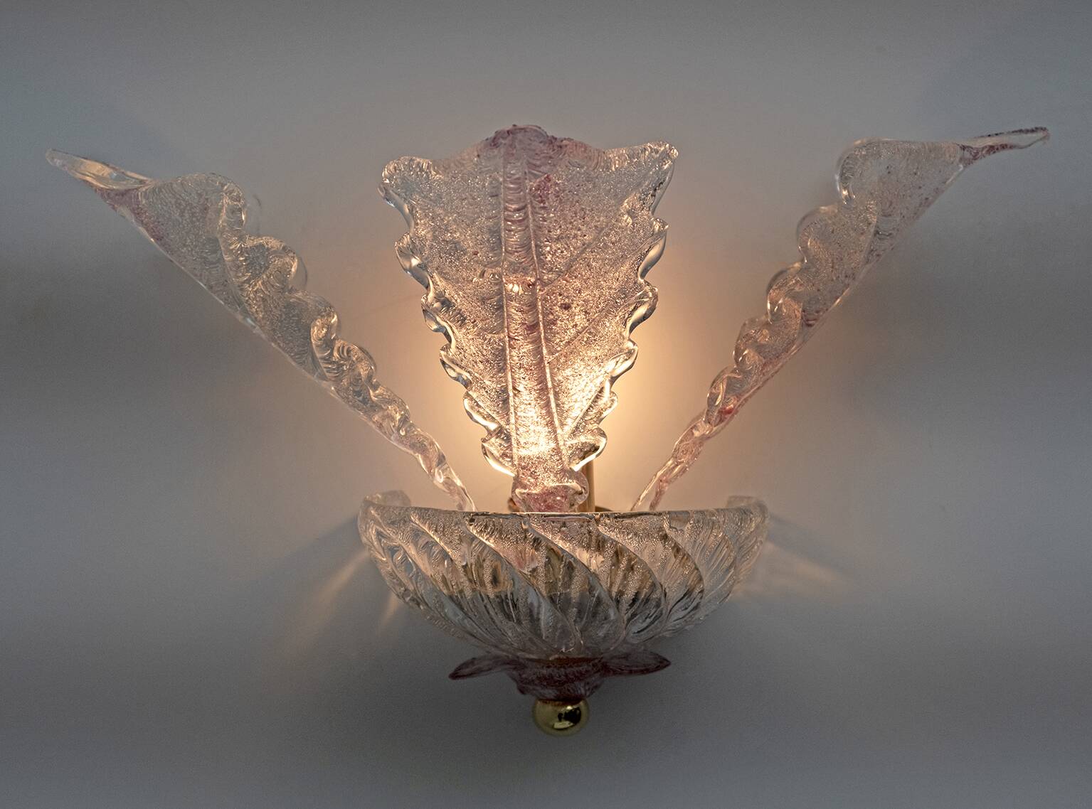 Pair of Classic Italian Murano Glass Leafs Wall Sconces, 1960s