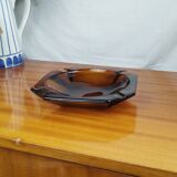 Large Geometric Amber Yellow Glass Ashtray Vintage Art Deco Style