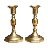 Pair of brass torch candle holders
