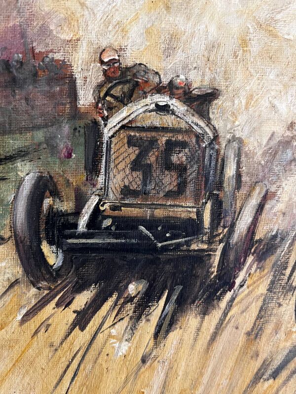 Tableau Grand Prix, course automobile, Paulette Bardy, années 40