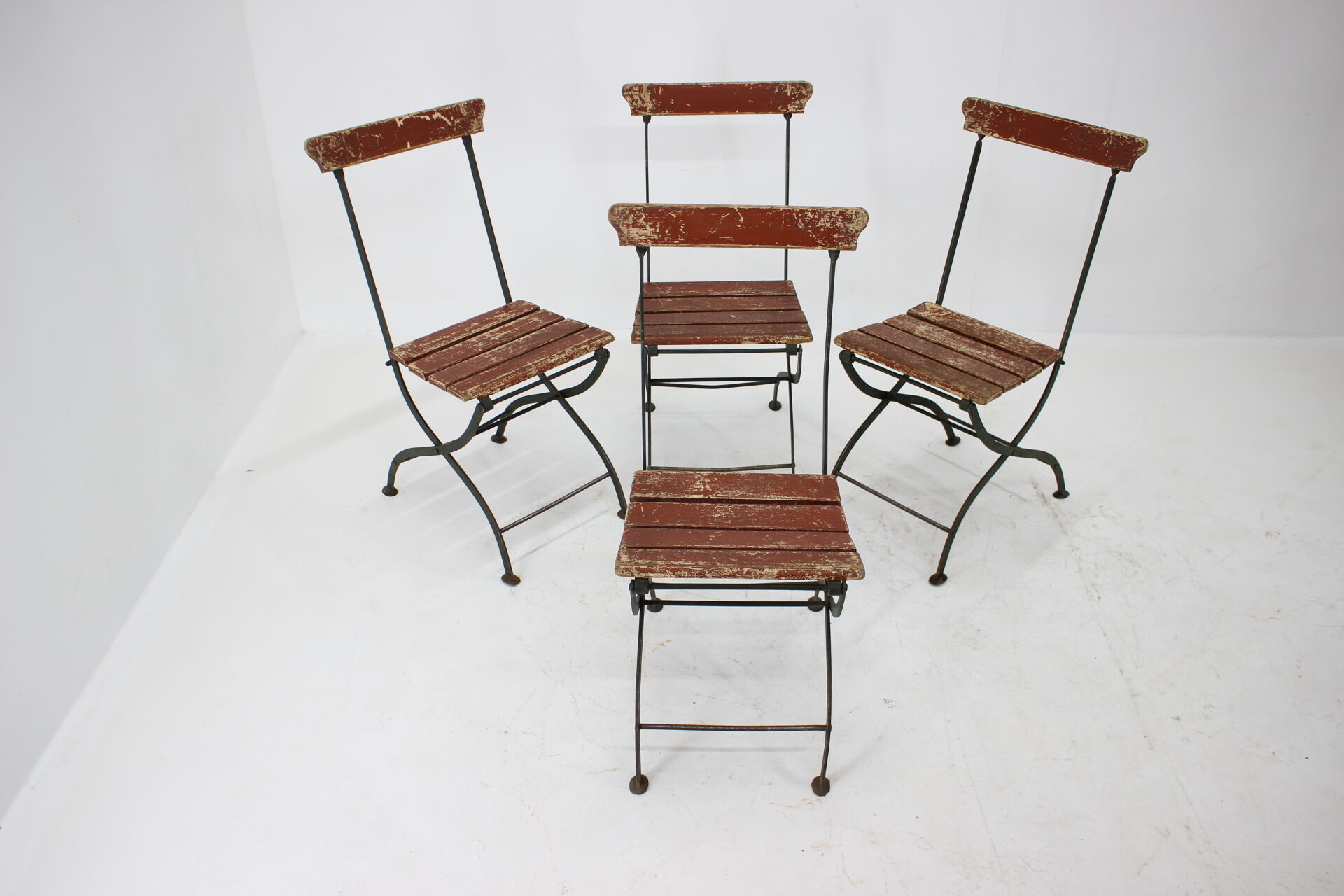 1920s set of four folding garden chairs, czechoslovakia