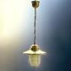 Vintage pendant light in gold metal and white opaline