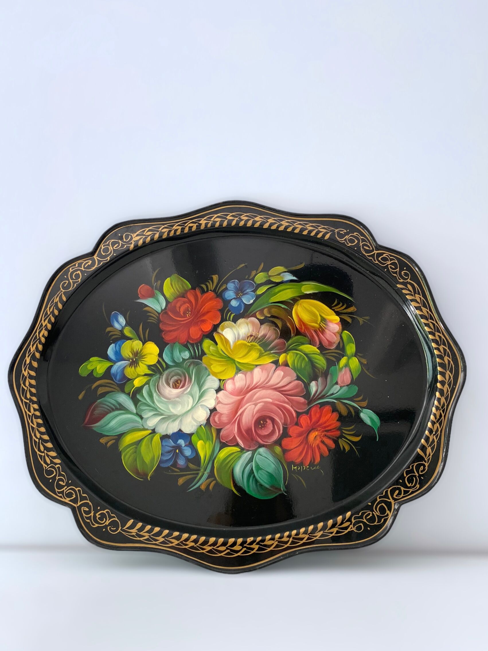 Metal tray Russian folk craft Jostovo