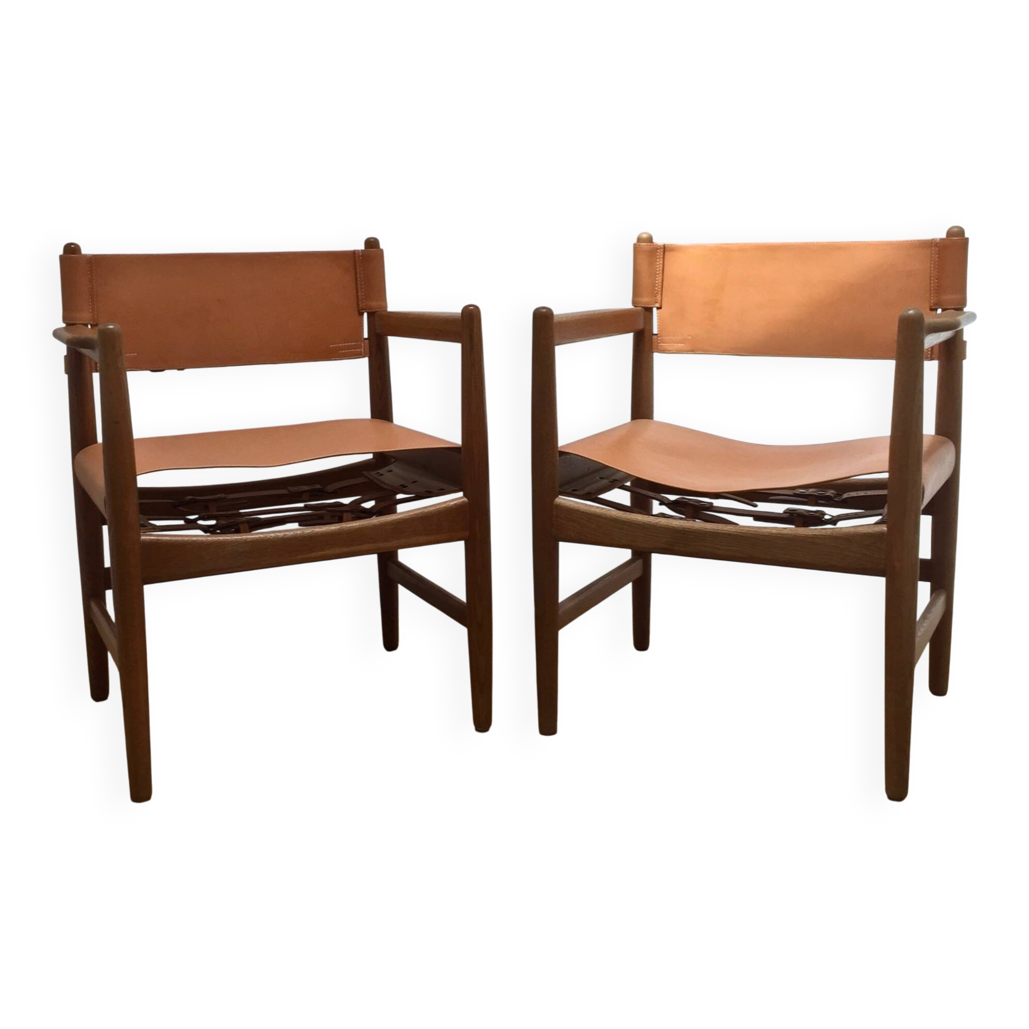 Wood and leather armchairs Borge Mogensen