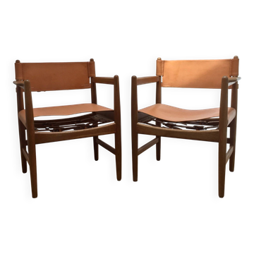 Fauteuils en bois et cuir  Borge Mogensen