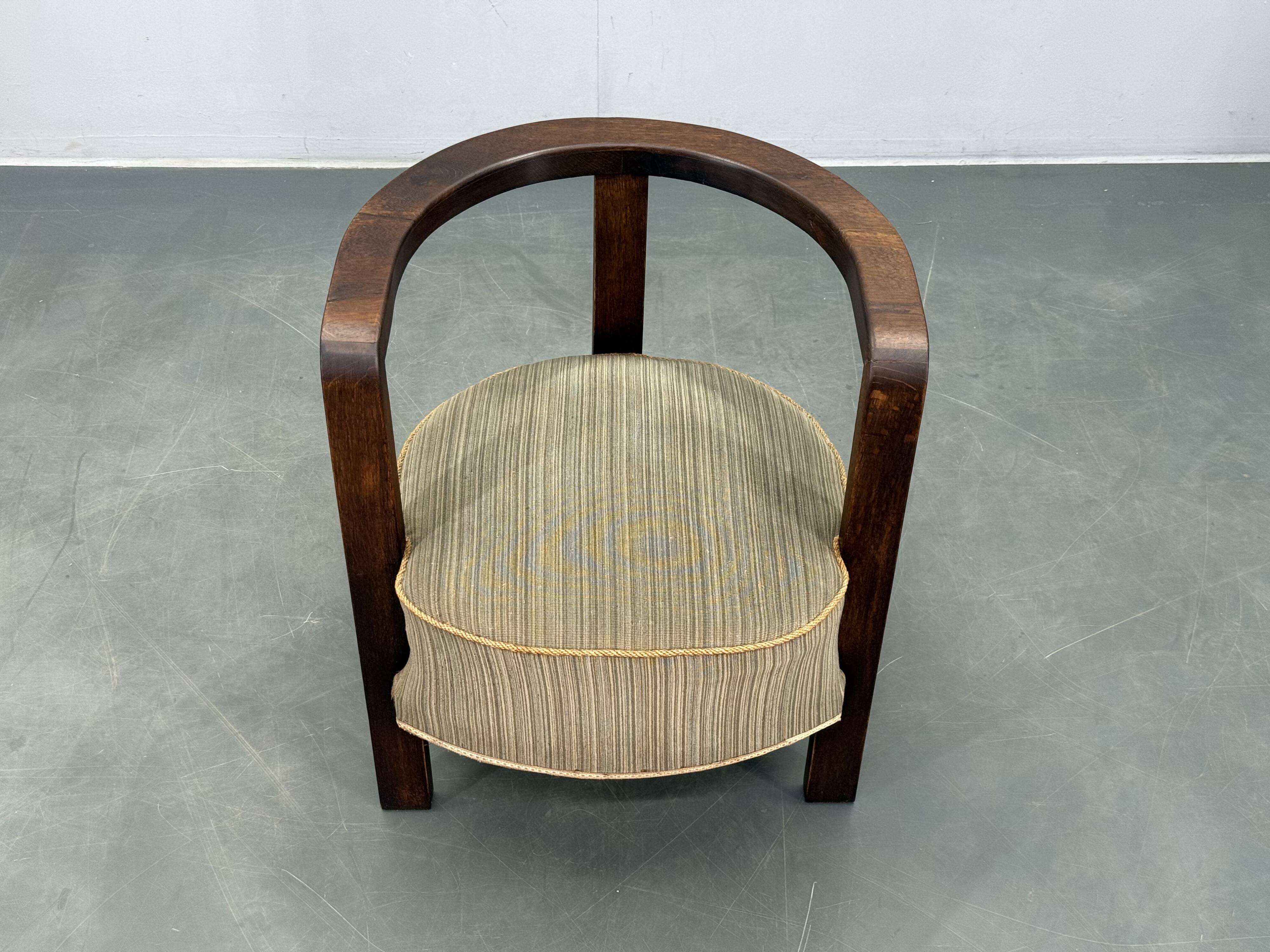 1930s Czech Art Deco Solid Oak Armchair