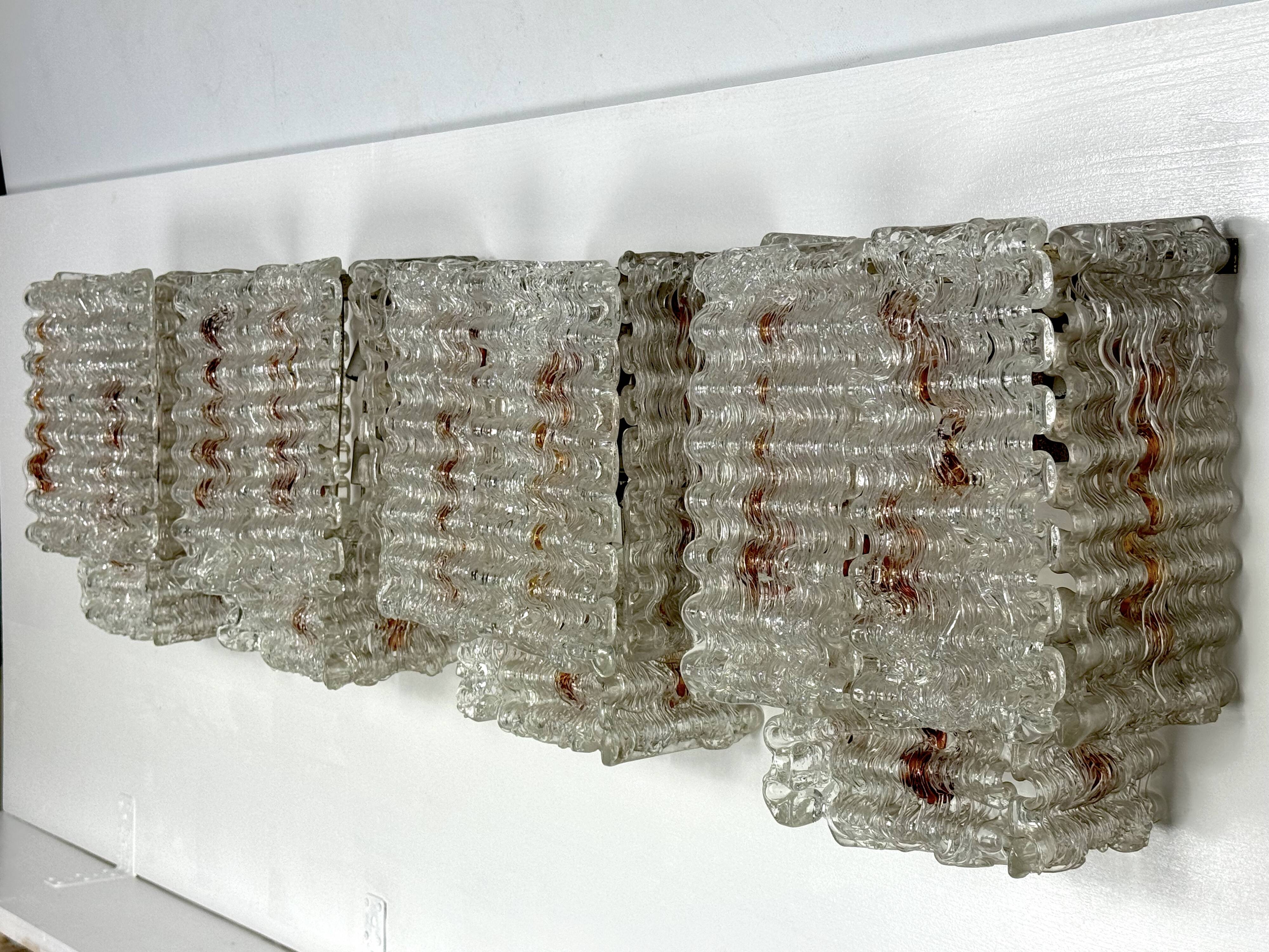 Set of four large wall lamps in murano glass elements by Poliarte. Italy 1970s